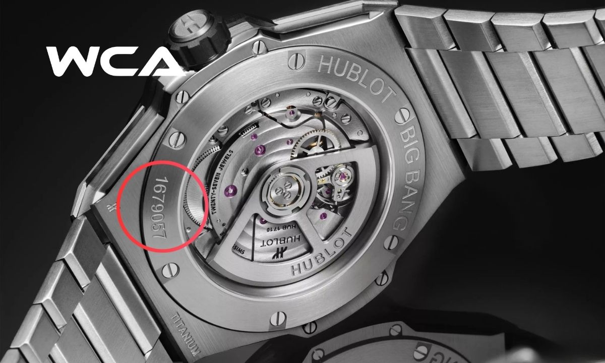 Gợi ý 8 cách phân biệt đồng hồ Hublot thật giả chính xác, dễ dàng 1 1679057 là số seri được khắc ở mặt lưng đồng hồ Hublot